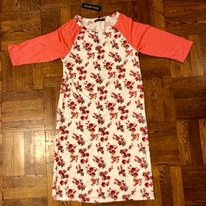 Coral floral with coral polka dot sleeve dress